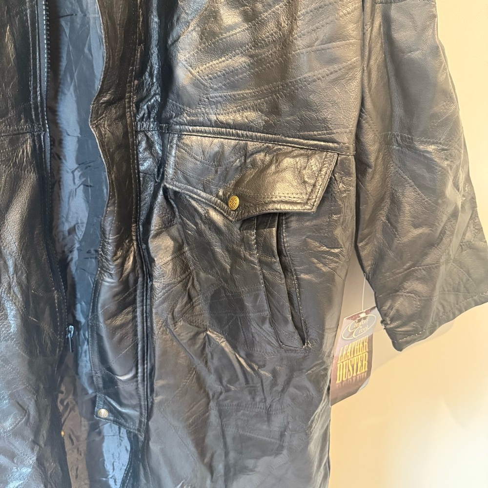 Vintage Black Leather Trench Duster Coat - Picture 10 of 11